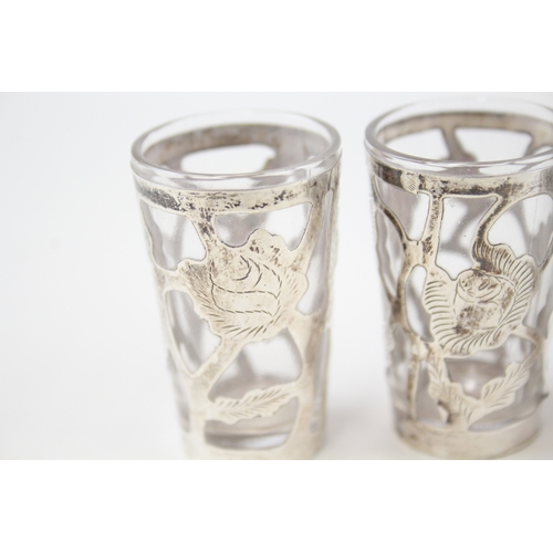 49 - 4 x .925 sterling & glass shot cups / glasses