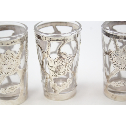 49 - 4 x .925 sterling & glass shot cups / glasses