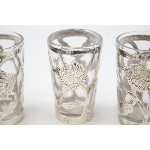 49 - 4 x .925 sterling & glass shot cups / glasses