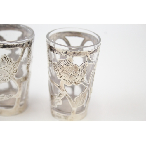 49 - 4 x .925 sterling & glass shot cups / glasses