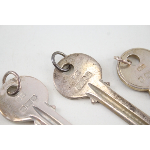 59 - 3 x .925 sterling novelty key form keyrings