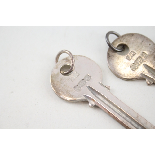 59 - 3 x .925 sterling novelty key form keyrings