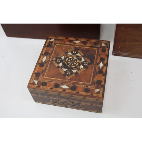 Antique Wooden Boxes Inc Tea Caddy - Jewellery Box & Parquetry MOP x 3