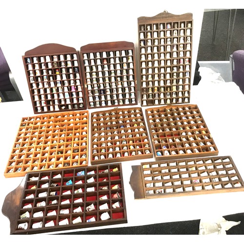 240 - Large selection of assorted Thimbles includes metal thimbles, pottery etc with display cases