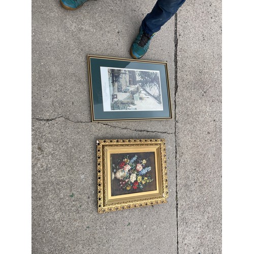 275 - Vintage gilt framed oil painting and a framed print largest measures 22 inches tall by 16 wide