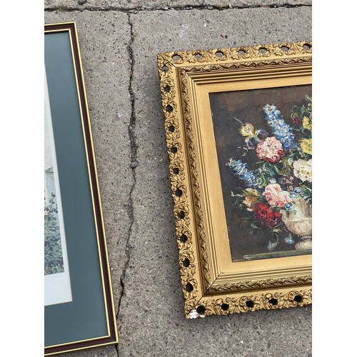 275 - Vintage gilt framed oil painting and a framed print largest measures 22 inches tall by 16 wide