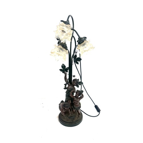 244 - Resin cherub lamp with glass shades overall height approx 31 inches- untested