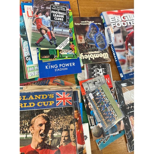 238 - One box of assorted football ephemera including World Cup magazines, foot ball LP/EP records, coin s... 