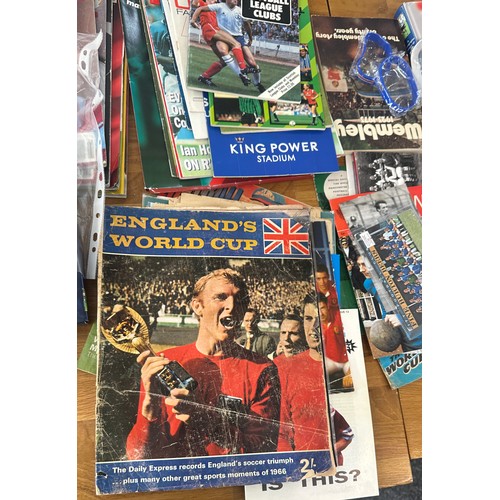 238 - One box of assorted football ephemera including World Cup magazines, foot ball LP/EP records, coin s... 