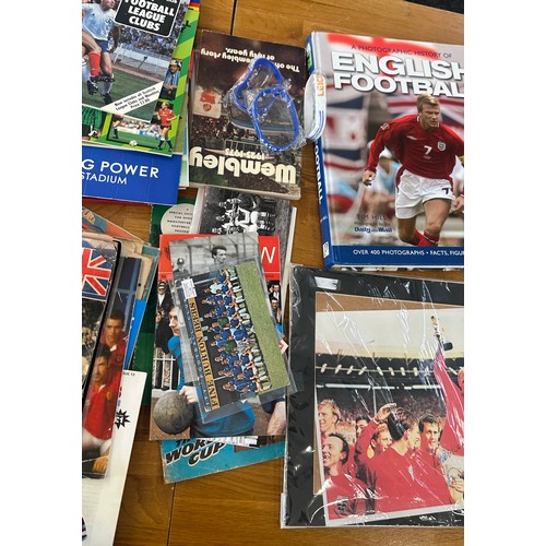 238 - One box of assorted football ephemera including World Cup magazines, foot ball LP/EP records, coin s... 