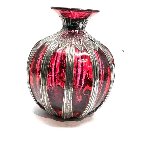 18 - Silver overlaid glass small vase measures approx height 8cm full silver hallmarks