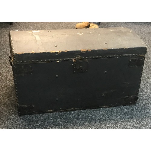 247 - Large blue travelling trunk and an early domed trunk
