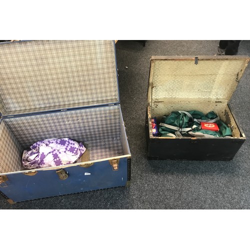 247 - Large blue travelling trunk and an early domed trunk