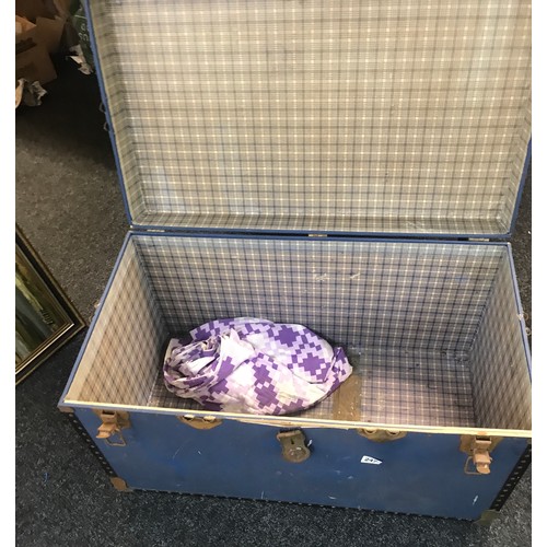247 - Large blue travelling trunk and an early domed trunk