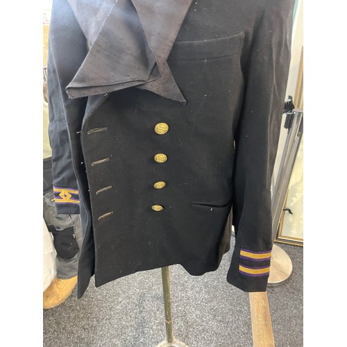 112 - WW2 Merchant navy tunic, 2 hats and a cravat