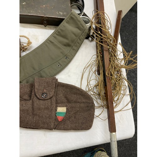 197 - Mixed military uniform to include boots, hat, inner jacket etc