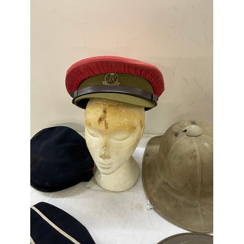 265 - 1942 pith helmet, military police hat, tin helmet and BB hat