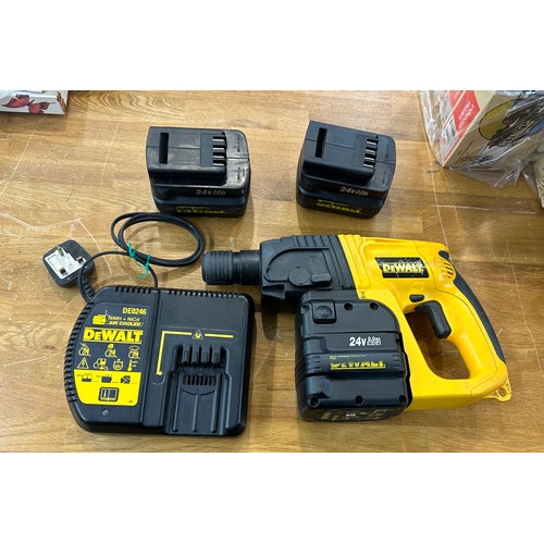 133 - Dewalt drill with charger and three batteries in working order