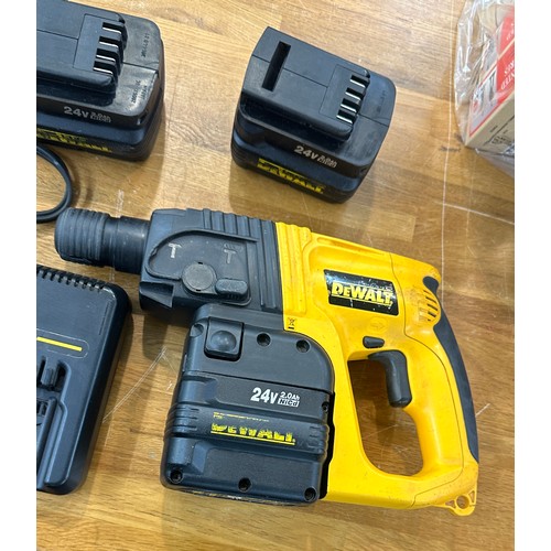 133 - Dewalt drill with charger and three batteries in working order