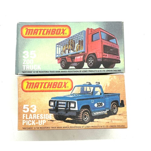 158 - Boxed Matchbox Lesney 53 Flareside pick-up 1981, Boxed Matchbox Lesney  35 Zoo Truck 1981