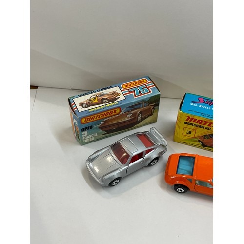 236 - Boxed Matchbox porsche turbo 3 and a Matchbox monteverdi hai number 3, 1973 and 1978