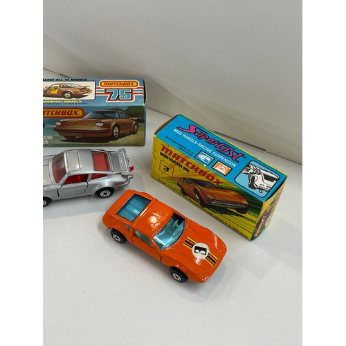 236 - Boxed Matchbox porsche turbo 3 and a Matchbox monteverdi hai number 3, 1973 and 1978