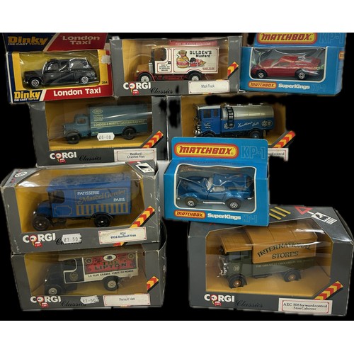 259 - Selection of boxed diecast vehicles to include 6 Corgi classics, Dinky London Taxi 284, 2 Matchbox S... 