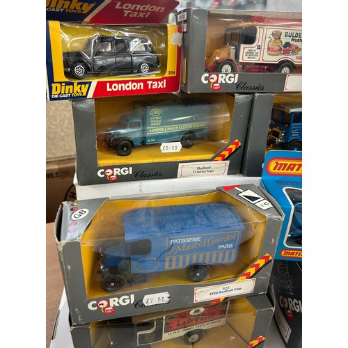 259 - Selection of boxed diecast vehicles to include 6 Corgi classics, Dinky London Taxi 284, 2 Matchbox S... 