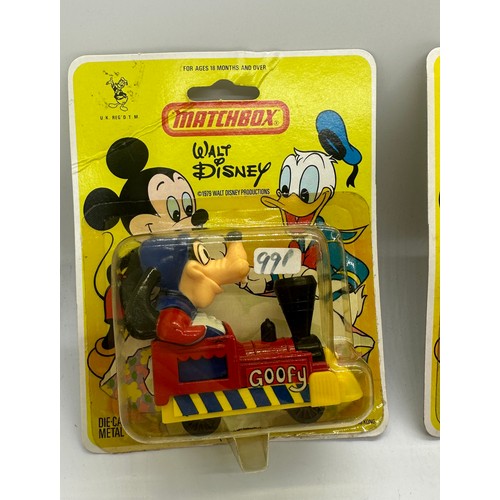 181 - 3 x 1979 Matchbox Walt Disney Goofy, carded in original packaging, each one is different