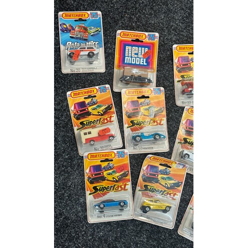 179 - 15 Matchbox Superfast vehicles in original carded packaging to include No 2 Hovercraft, No4 Pontiac ... 