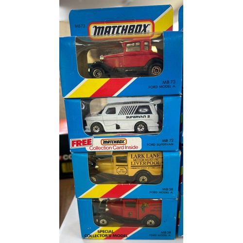 142 - Boxed Matchbox MB73 Ford model A, MB72 Ford Supervan, MB38 Ford Model A, MB38 Ford Model A, MB44 Cit... 