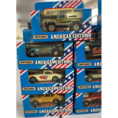 122 - Selection of 11 boxed 1980's Matchbox American Editions vehicles to include Taxi's, 4 x 4 etc