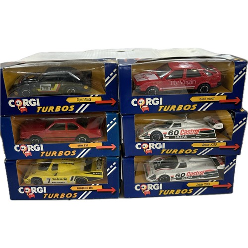 121 - Selection of boxed Corgi Turbo's to include Opel Manta, BMW 635, Porsche 956, Saab 9000T, Jaguar XJR... 