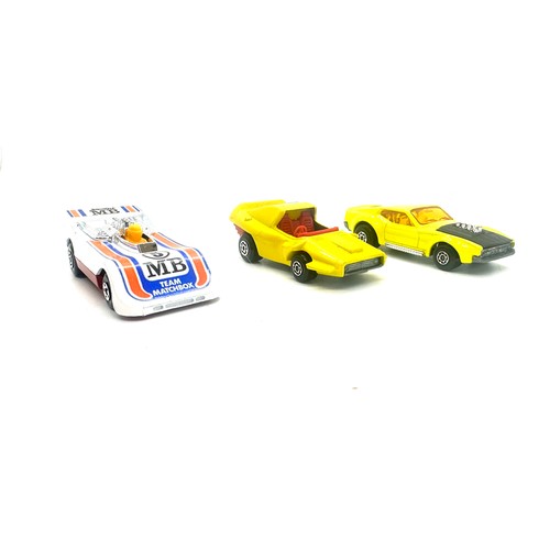 227 - Three Boxed Matchbox 44 Boss mustang, 56 hi tailer, 58 woosh n push