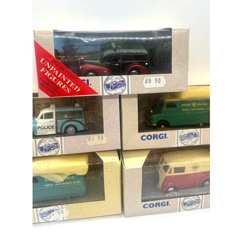 148 - 5 Boxed Corgi vehicles includes 96973 Morris Minor, 96886 Morris J Van, Bedford CA Van etc