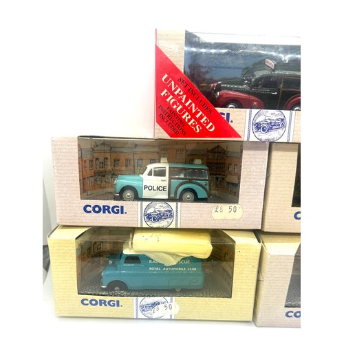 148 - 5 Boxed Corgi vehicles includes 96973 Morris Minor, 96886 Morris J Van, Bedford CA Van etc