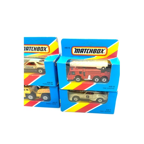 150 - Selection of boxed Matchbox cars includes mb34 Chevy stock car, MB 42 grue mobile, MB 59 Porsche 928... 