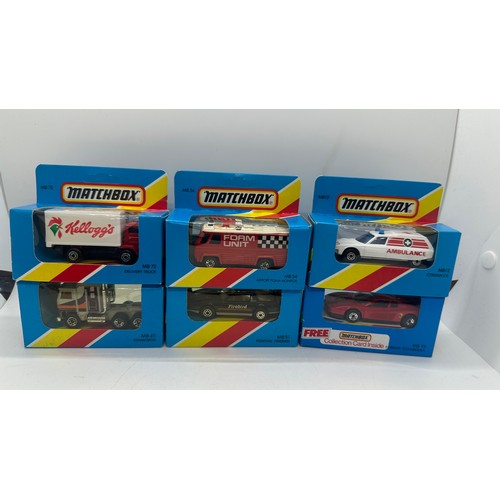 131 - Selection of boxed Matchbox cars includes mb72 delivery truck, mb12 citroen CX, MB45 Kenworth etc