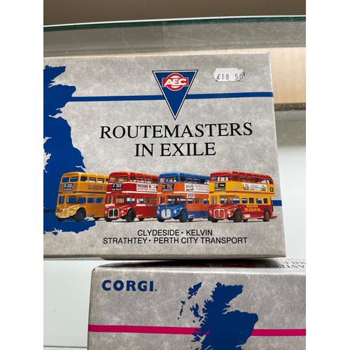 118 - Two boxed Routemasters in exile buses includes Scotland and The North
