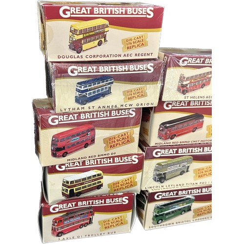 129 - Selection of 13 Great British Buses 1:76 scale die cast replicas to include Douglas Corporation Rege... 