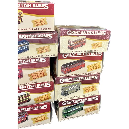 129 - Selection of 13 Great British Buses 1:76 scale die cast replicas to include Douglas Corporation Rege... 