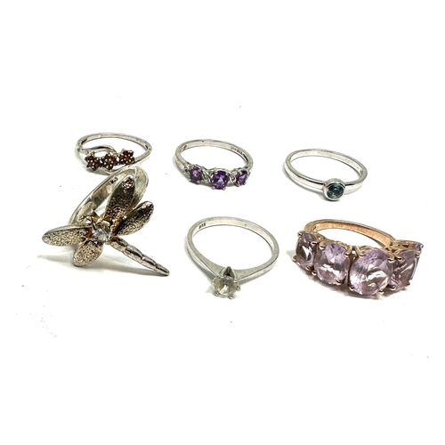 205 - 6 silver gemstone set rings