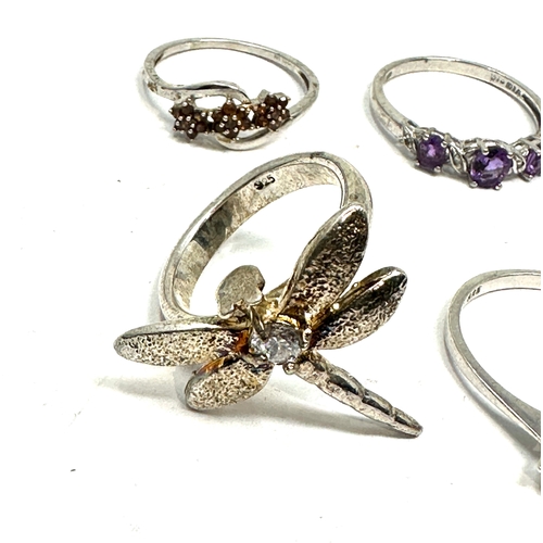 205 - 6 silver gemstone set rings