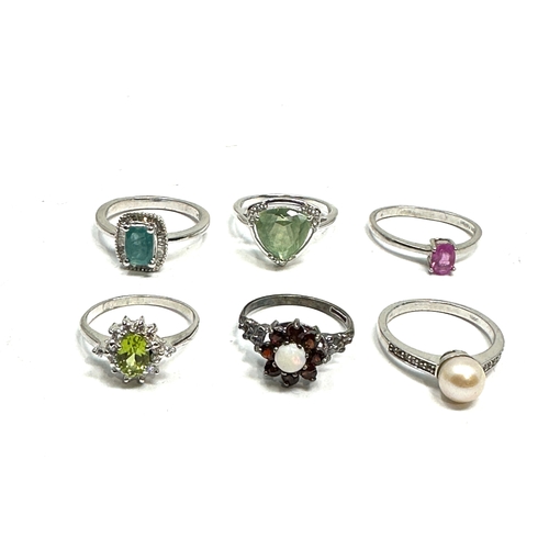 206 - 6 silver gemstone set rings