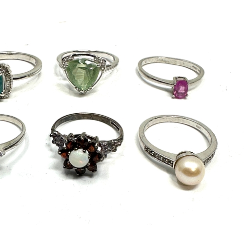 206 - 6 silver gemstone set rings