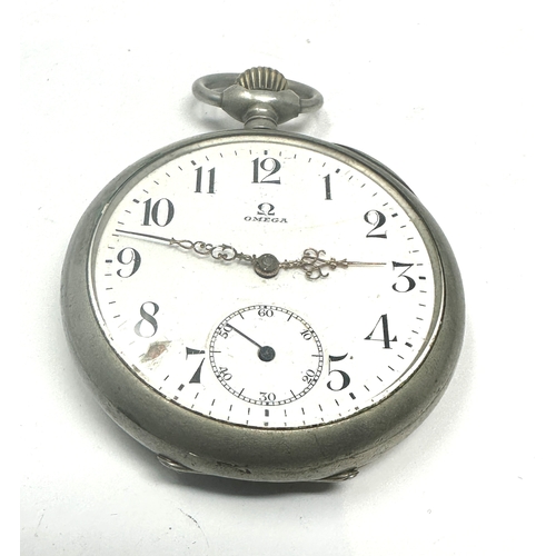 419 - Omega pocket watch nickel cased the watch winds and ticks