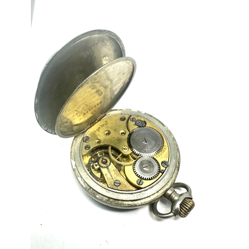 419 - Omega pocket watch nickel cased the watch winds and ticks