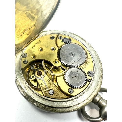 419 - Omega pocket watch nickel cased the watch winds and ticks