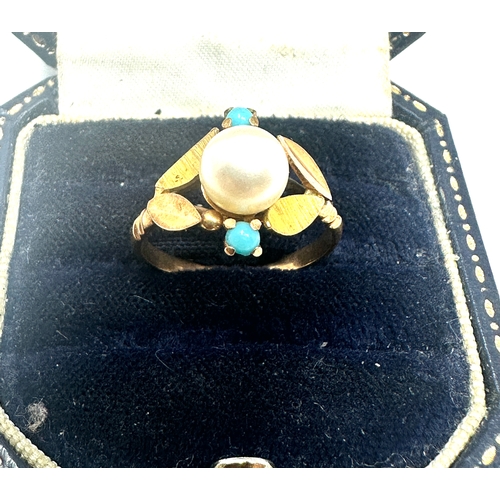 86 - 18ct gold  pearl and blue stone ring (3.3g) not hallmarked xer tested as 18ct