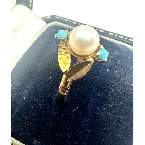 86 - 18ct gold  pearl and blue stone ring (3.3g) not hallmarked xer tested as 18ct